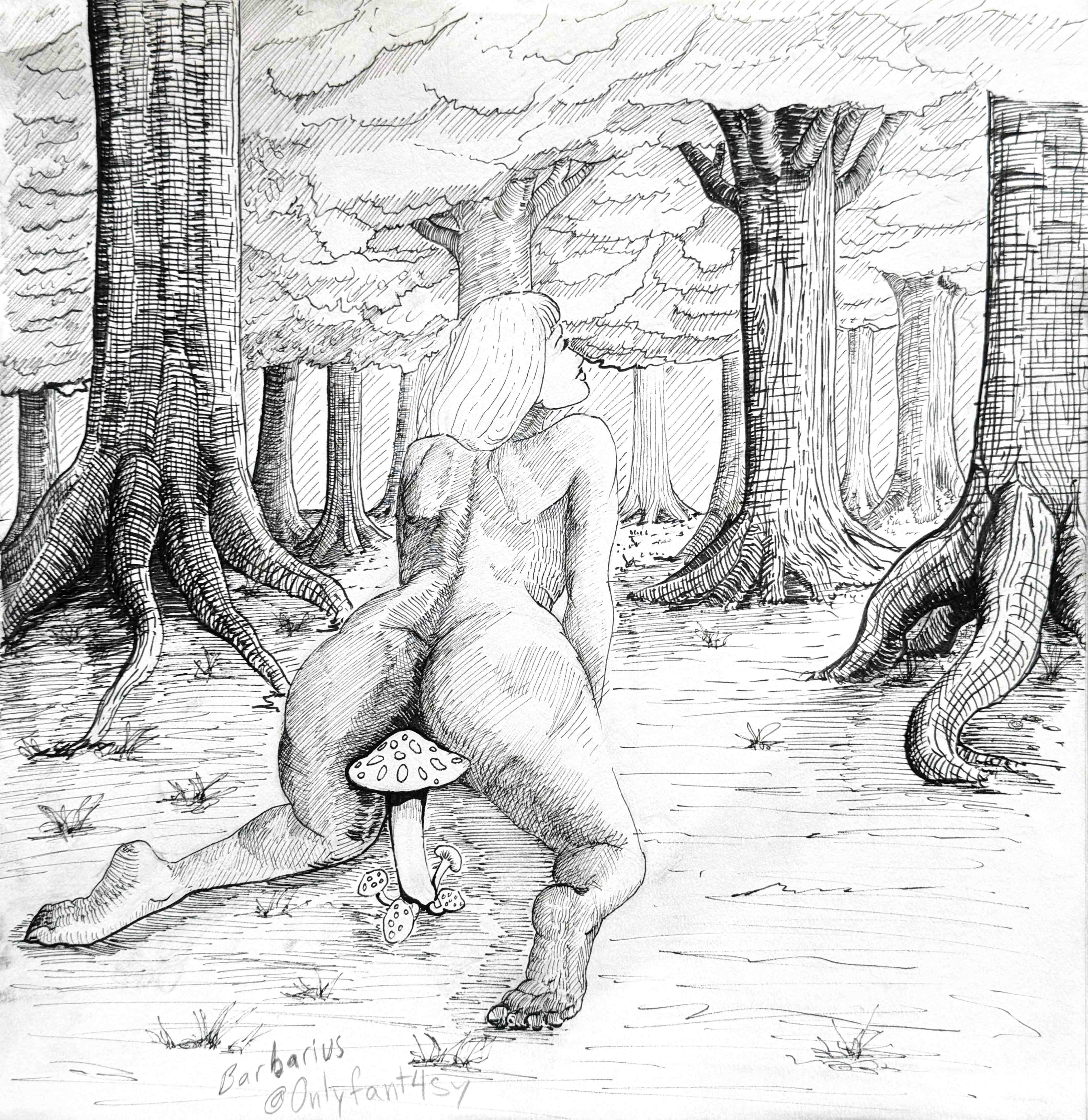 Shroom Girl - Ink Sketch Illustration